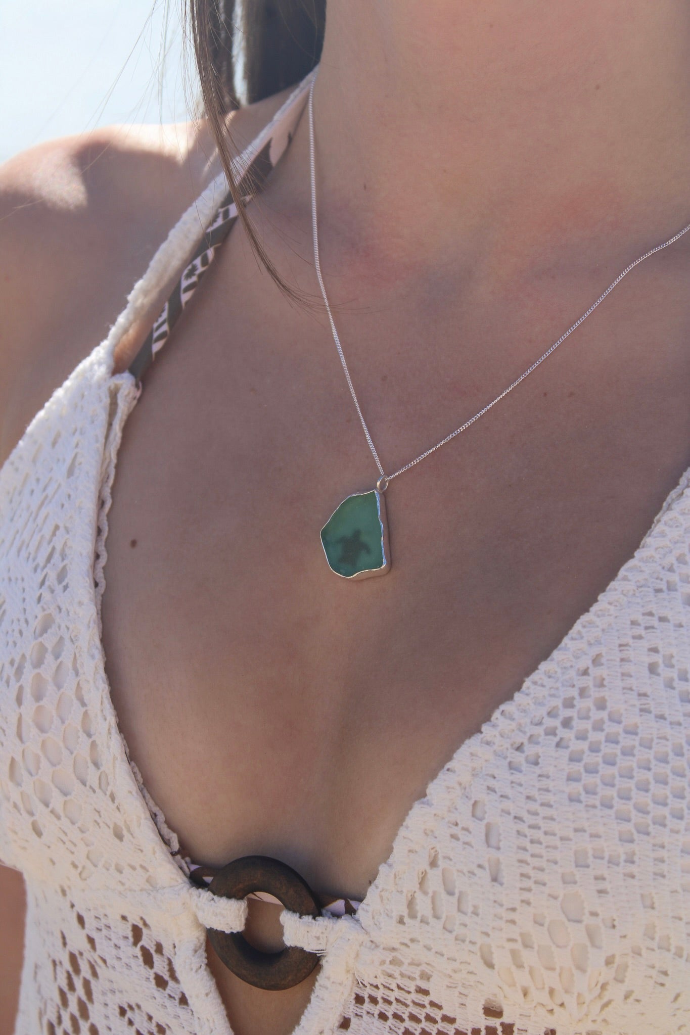 Green Sea Glass Turtle Necklace