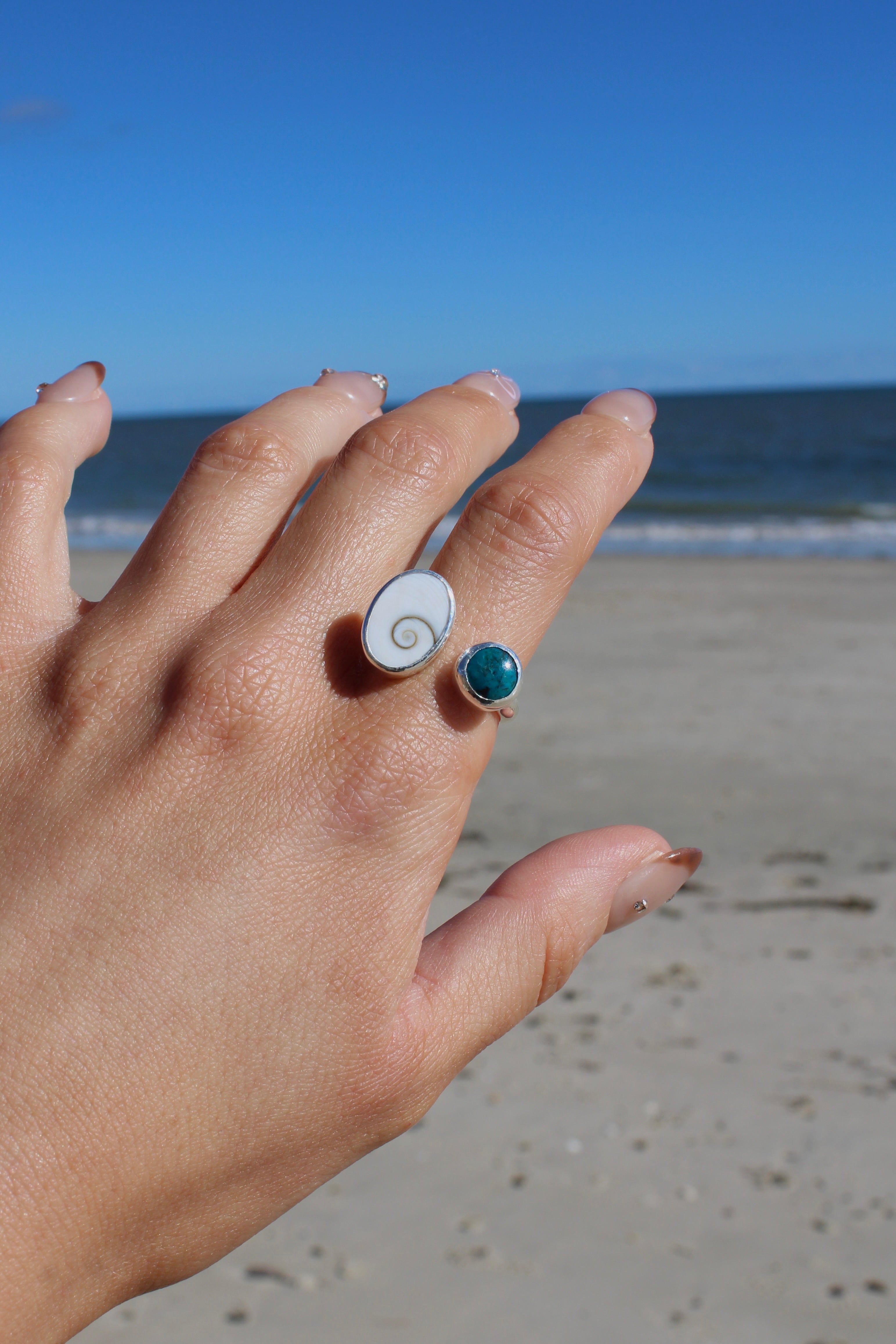 Adjustable Chrysocolla & Operculum Shell Ring