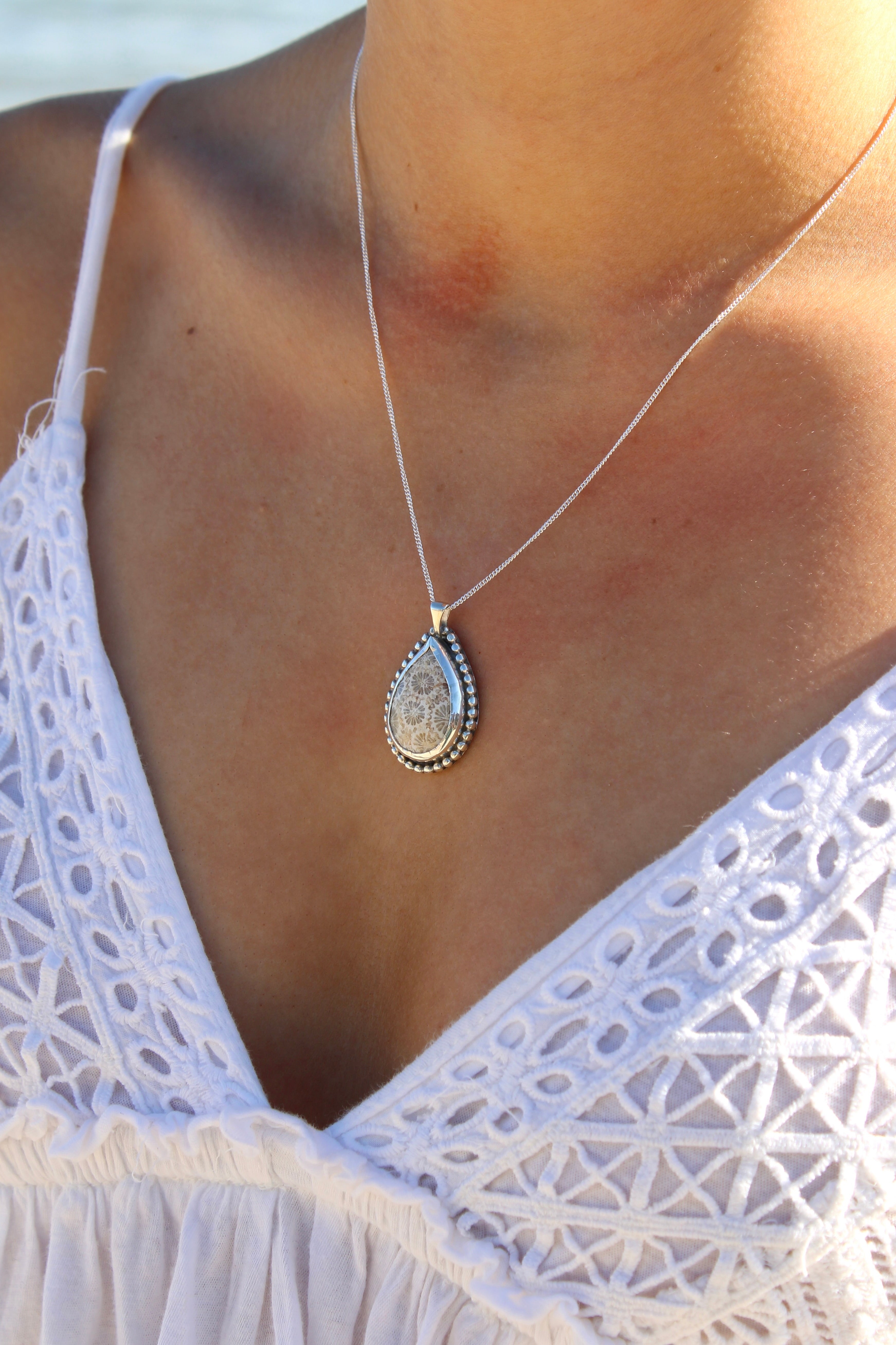 Fossil Coral Teardrop Pendant (Pendant Only)