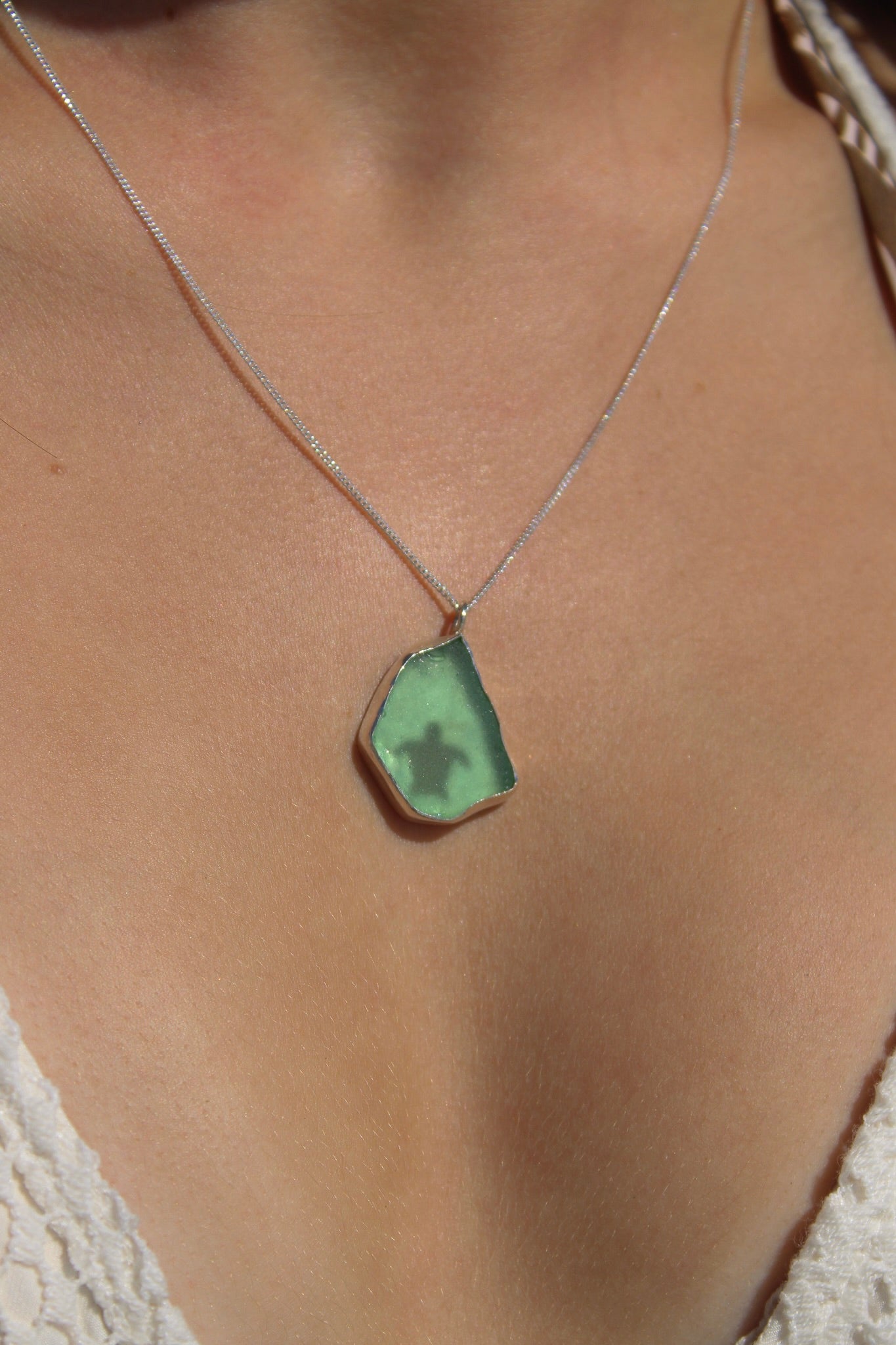 Green Sea Glass Turtle Necklace