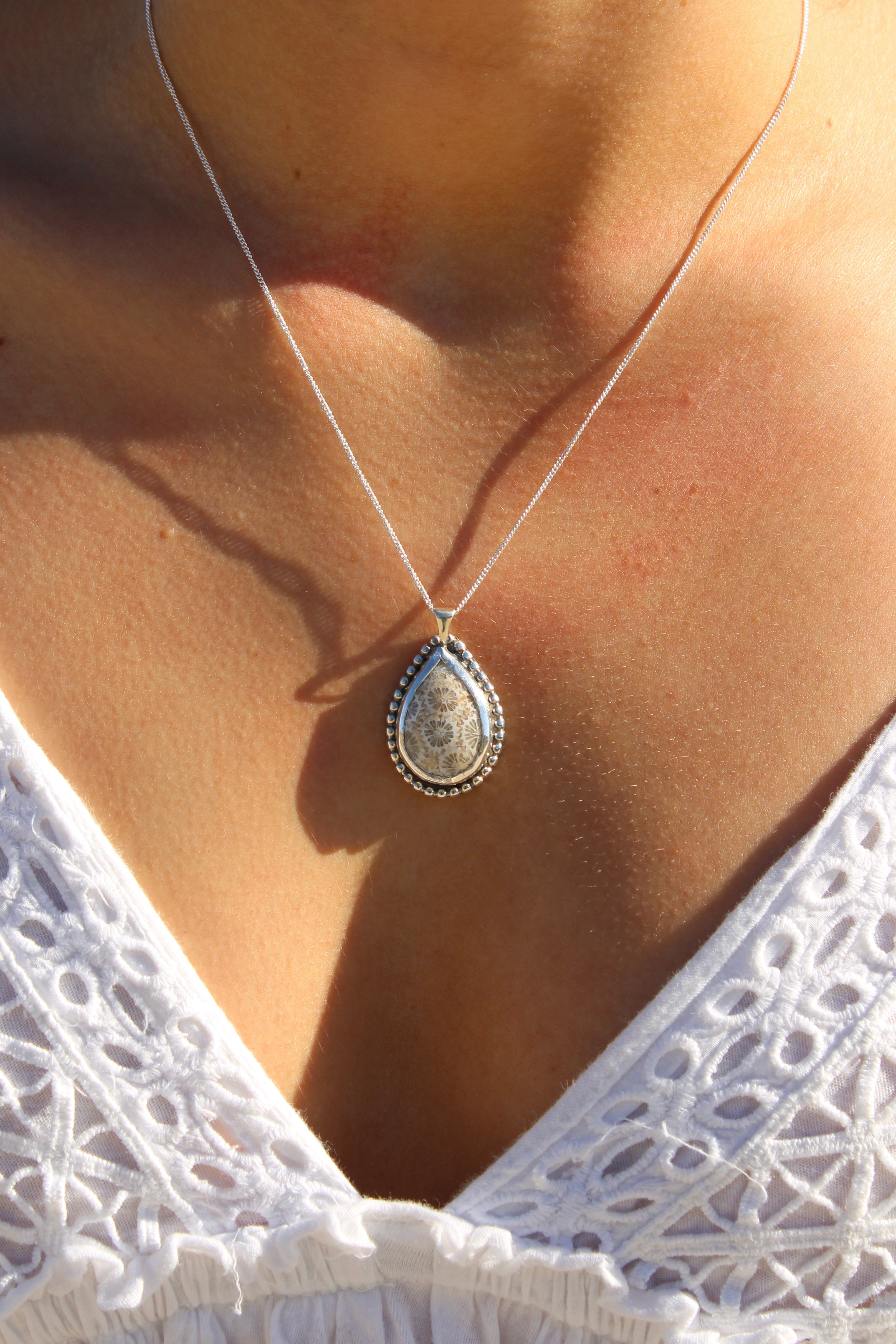 Fossil Coral Teardrop Pendant (Pendant Only)