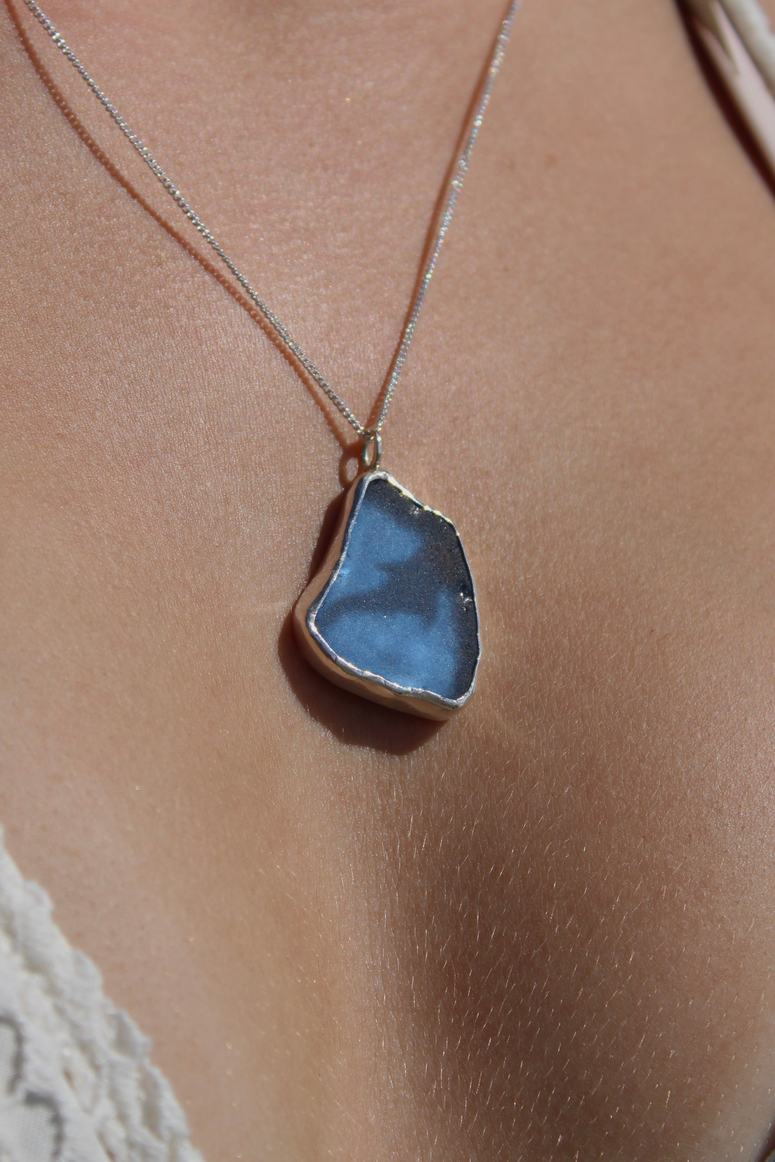 Blue Sea Glass Whale Shark Necklace