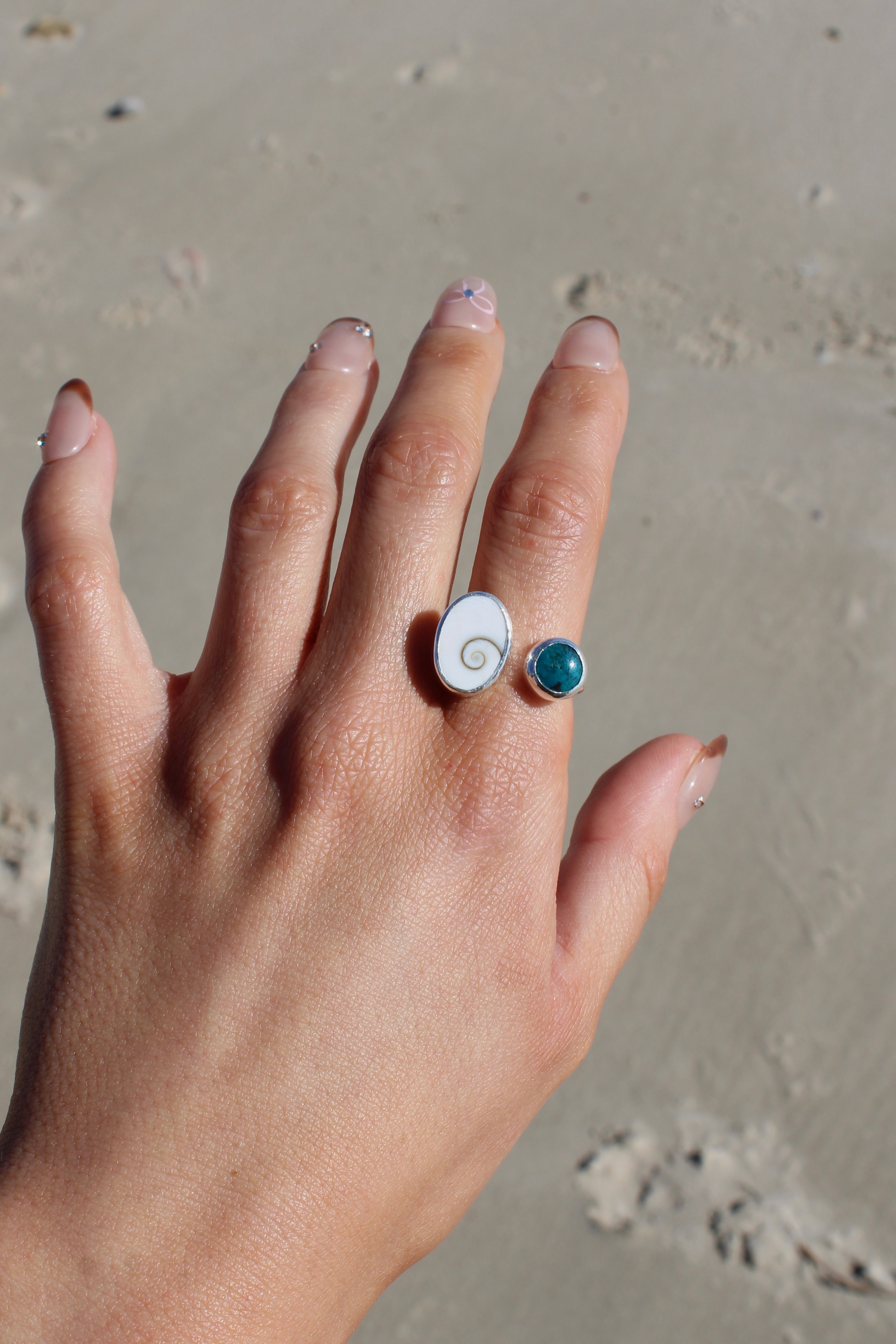 Adjustable Chrysocolla & Operculum Shell Ring