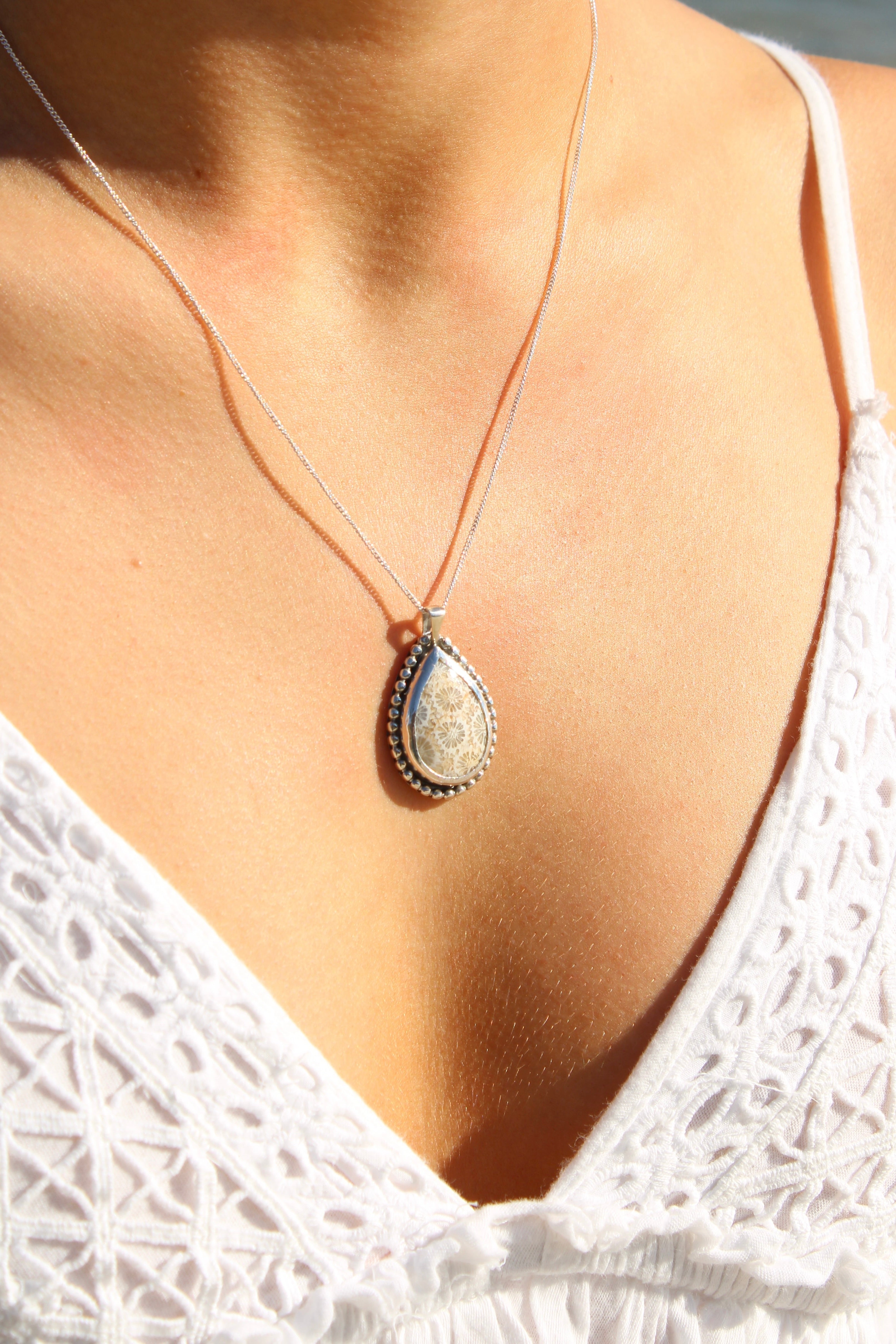 Fossil Coral Teardrop Pendant (Pendant Only)