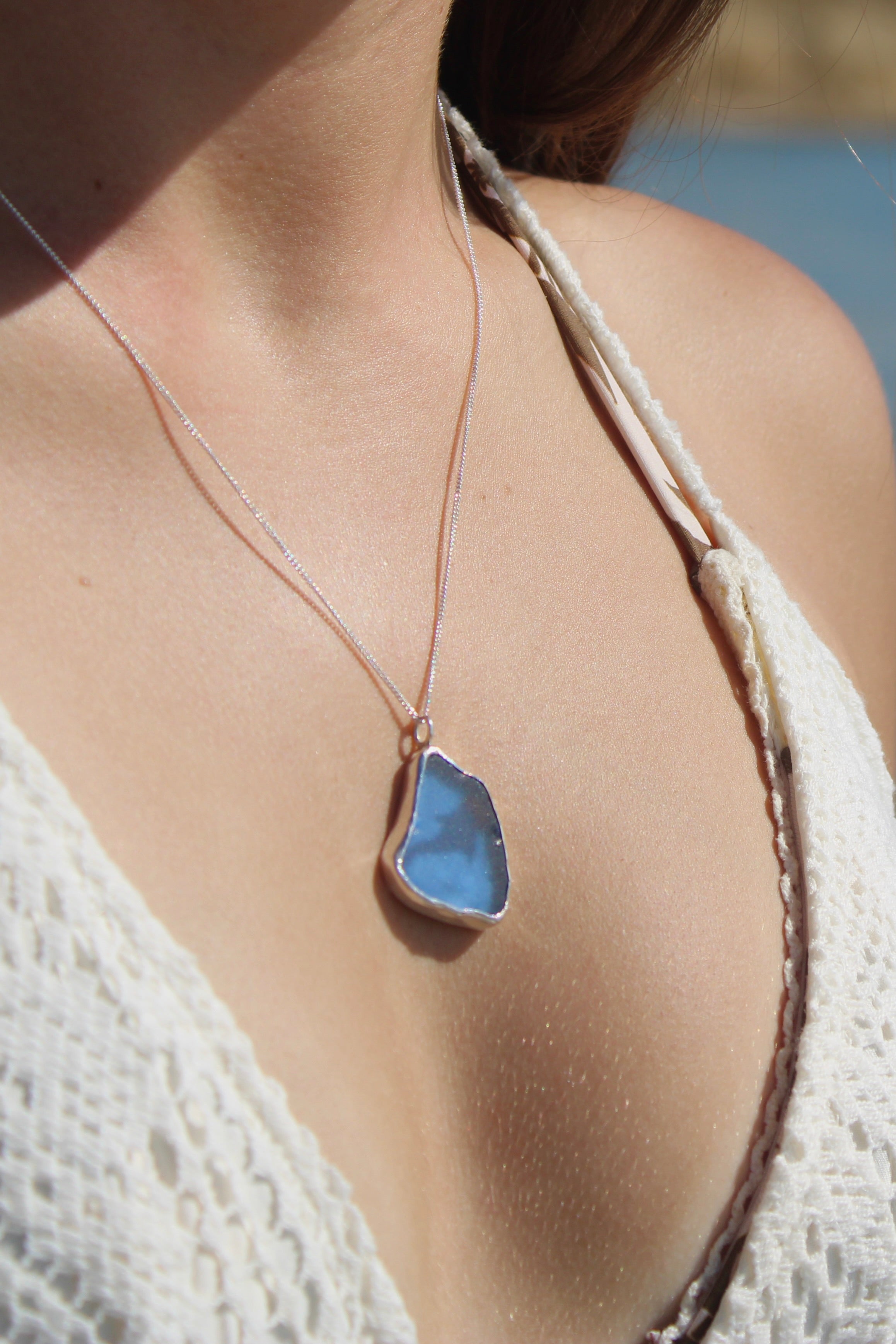 Blue Sea Glass Whale Shark Necklace