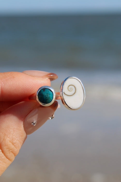 Adjustable Chrysocolla & Operculum Shell Ring