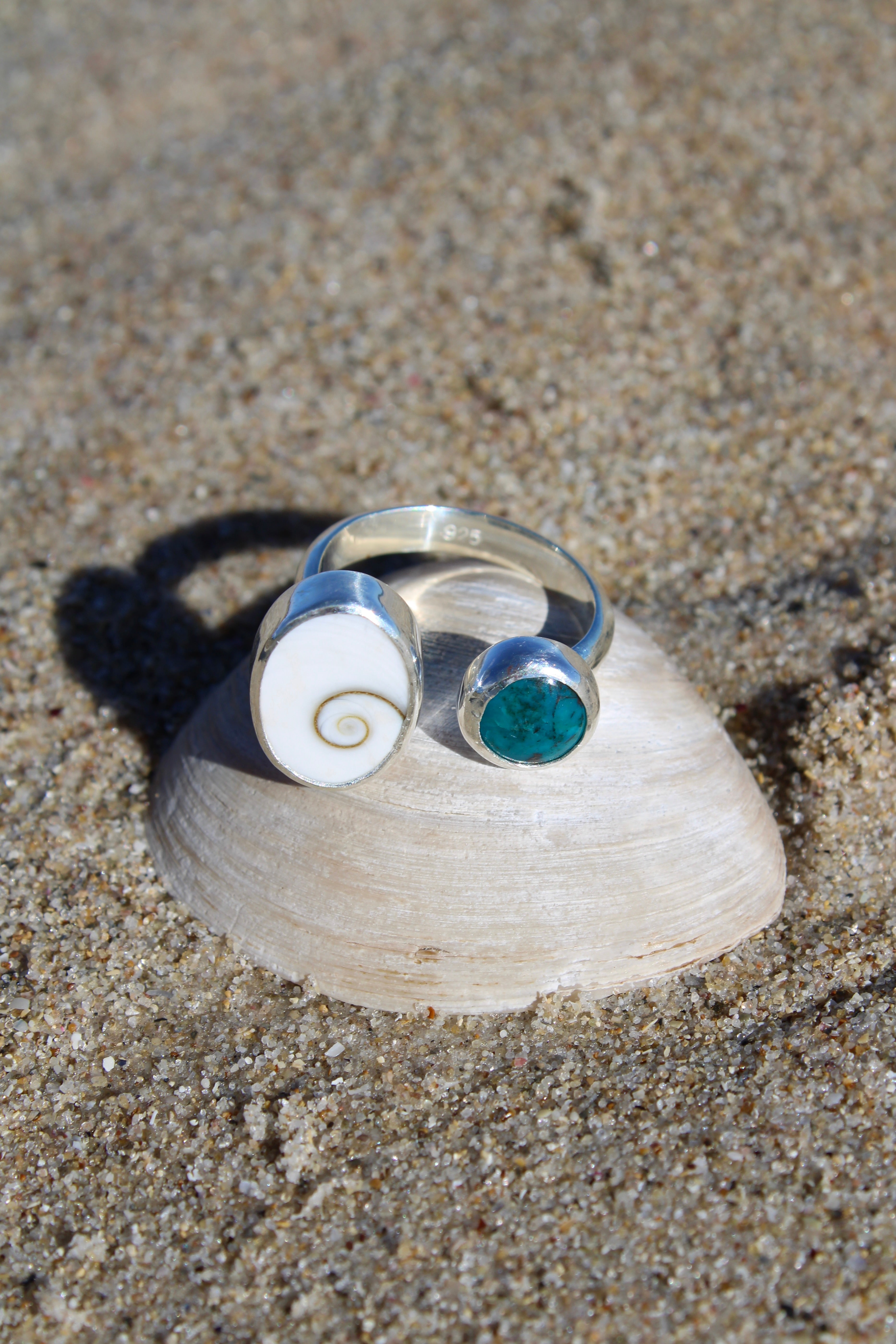 Adjustable Chrysocolla & Operculum Shell Ring