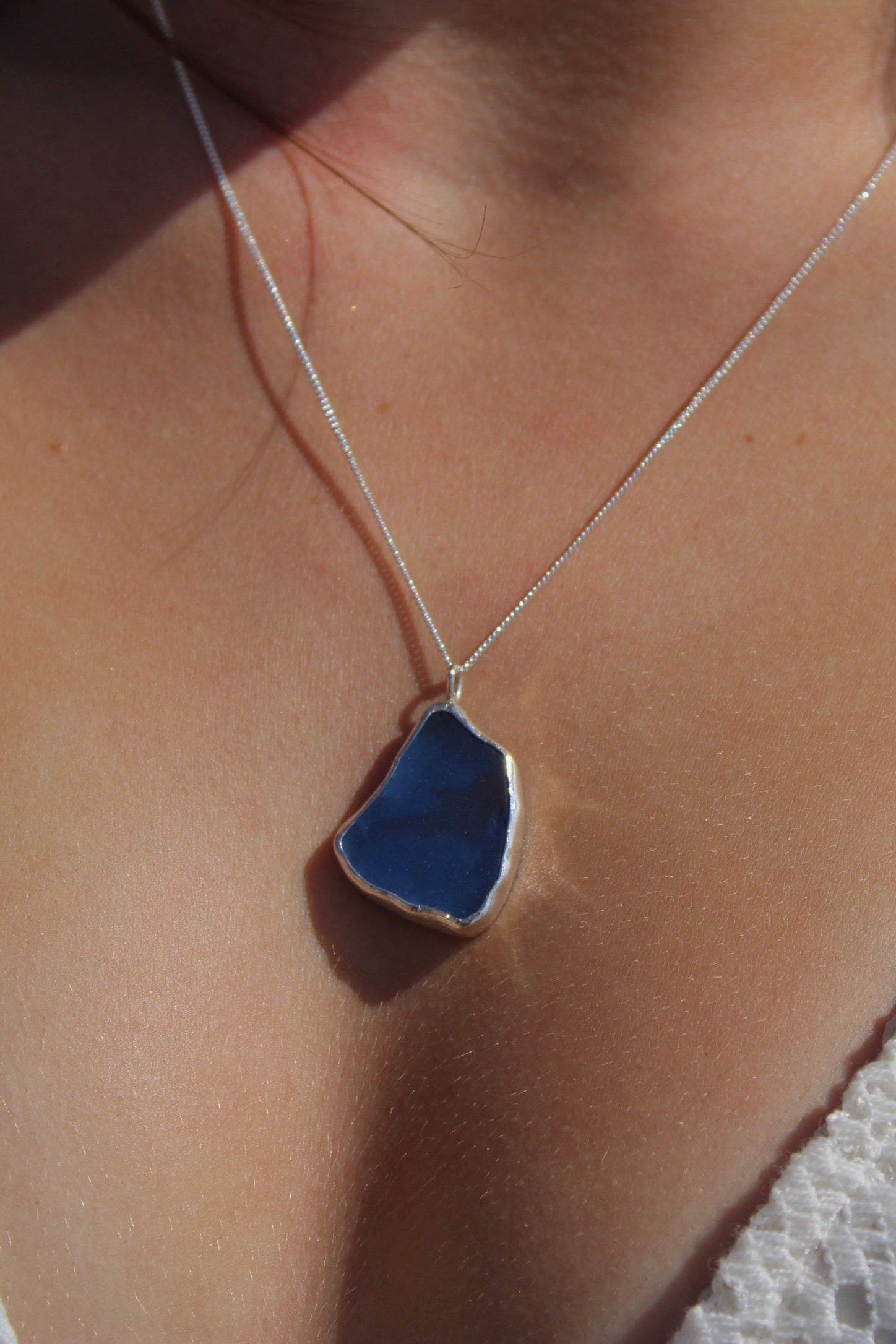 Blue Sea Glass Whale Shark Necklace