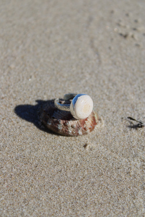 Adjustable Fossil Coral Detailed Ring
