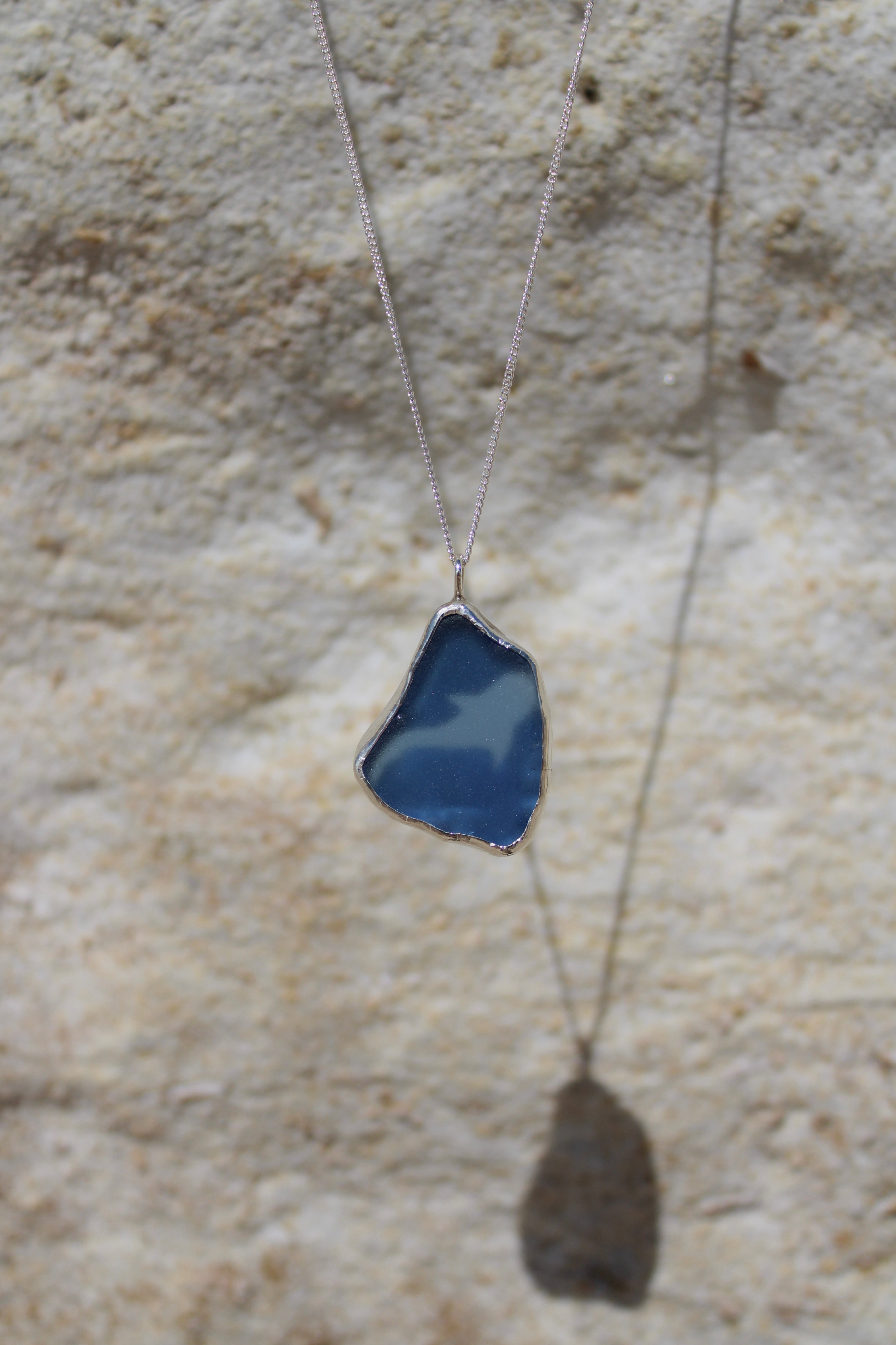 Blue Sea Glass Whale Shark Necklace