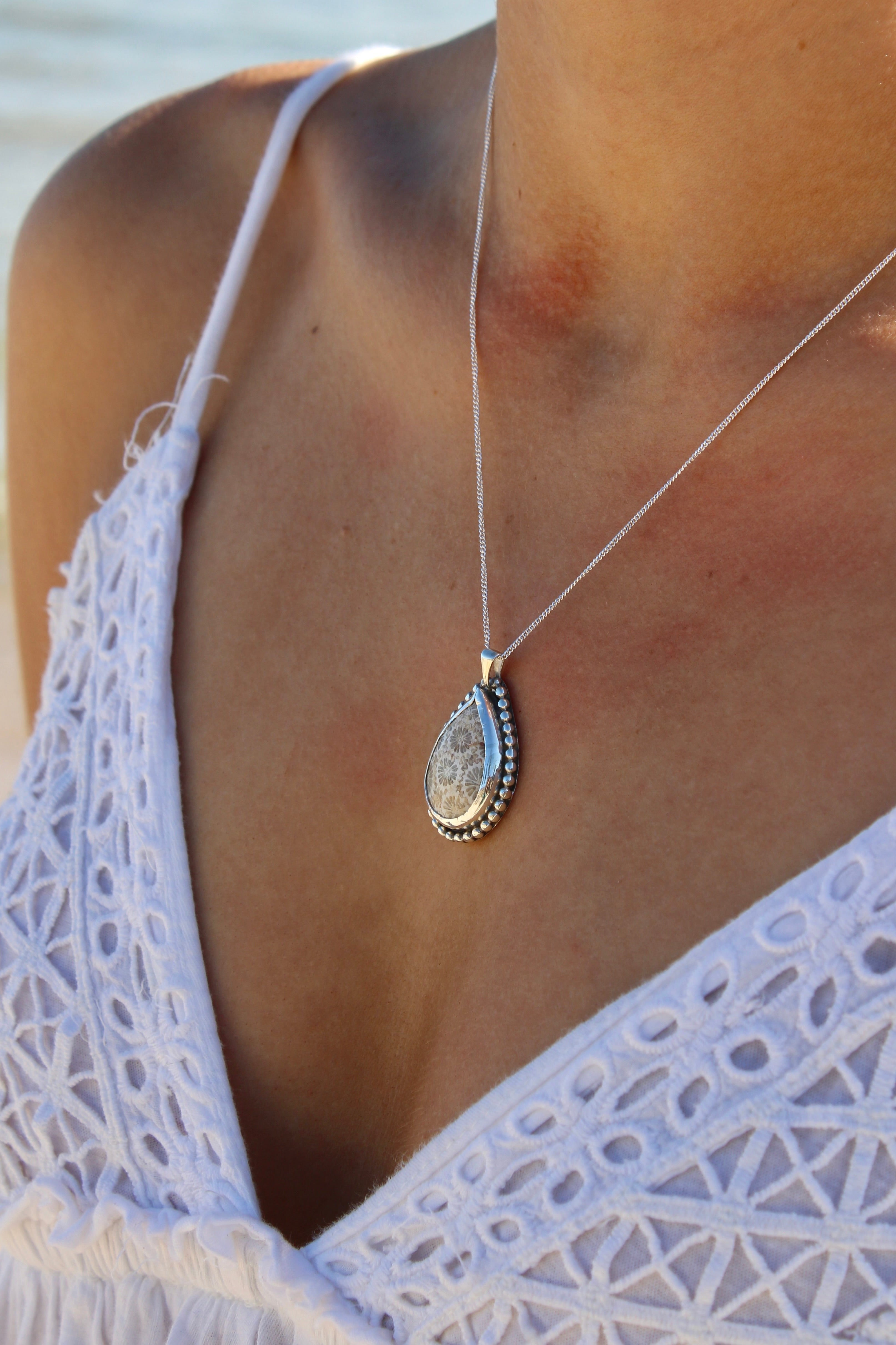 Fossil Coral Teardrop Pendant (Pendant Only)